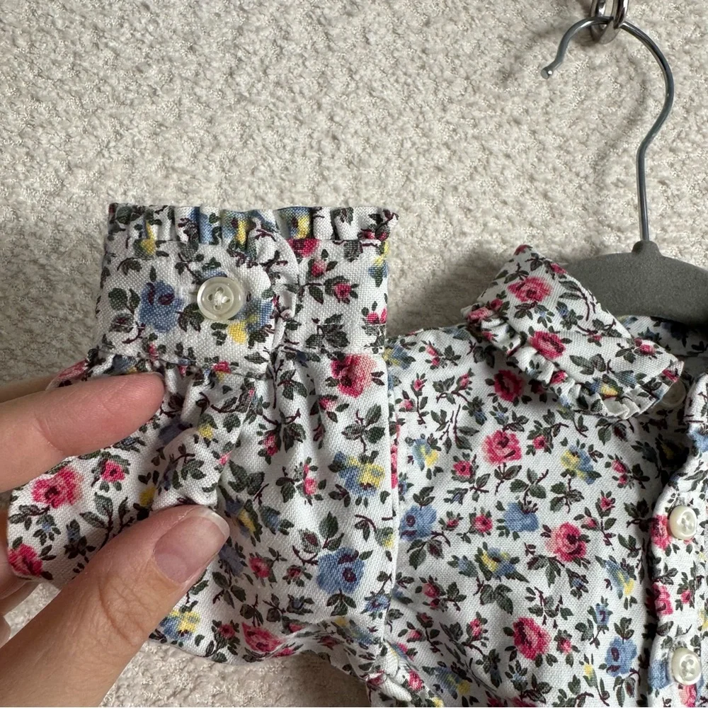 Ralph Lauren Baby Girls White Floral Collar Button Down‎ Belted Dress 3 Months